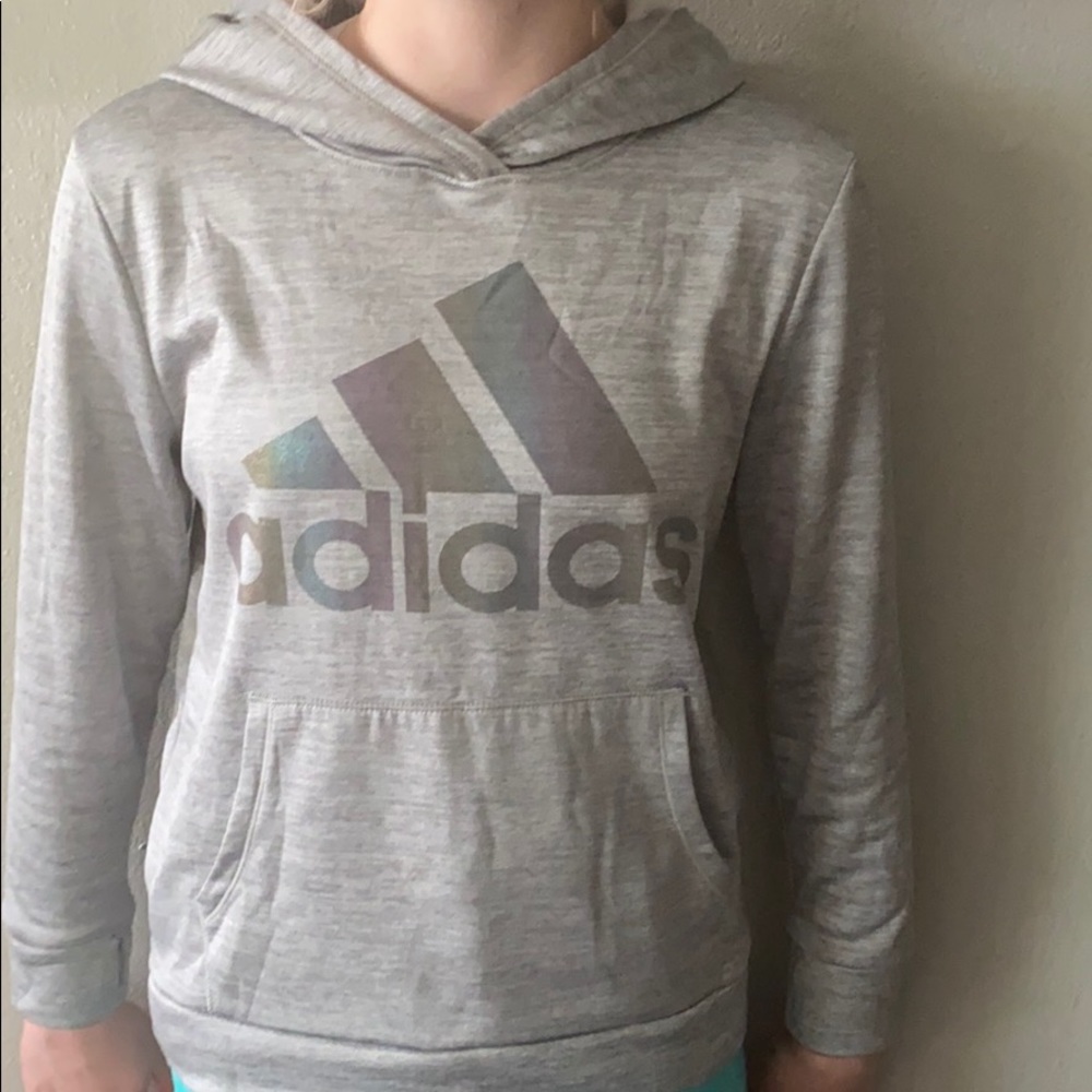 Light weight gray Adidas hoodie  iridescent logo